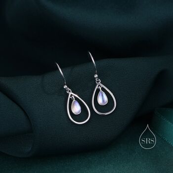 Sterling Silver Delicate Moonstone Droplet Drop Hook Earrings, 3 of 10