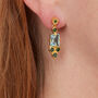 Blue Topaz And Emerald Georgian Stud Earrings, thumbnail 2 of 8