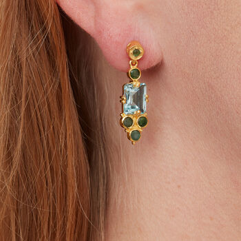 Blue Topaz And Emerald Georgian Stud Earrings, 2 of 8