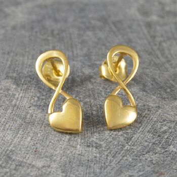 Gold Plated Silver Puffed Heart Stud Earrings, 2 of 5
