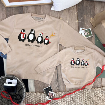 Personalised Family Christmas Penguin Jumper, 3 of 7