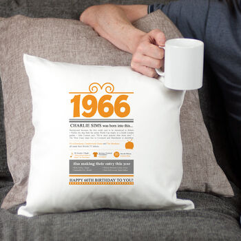 Personalised 60th Birthday Gift 1966 Cushion, 2 of 9