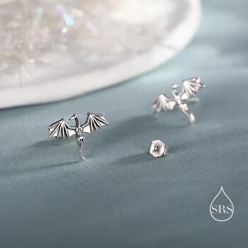 Sterling Silver Dragon Skeleton Stud Earrings, 3 of 12