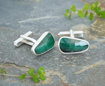 8ct Emerald Cufflinks In Sterling Silver, 2 of 2
