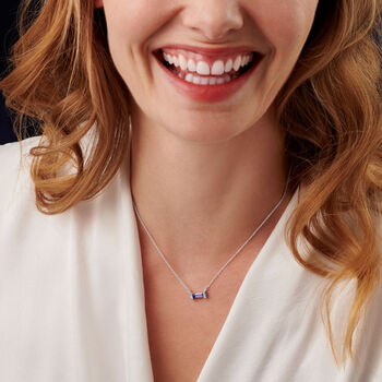 Baguette Birthstone Necklace And Stud Set In Silver, 11 of 12