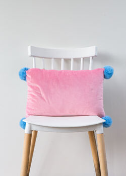 Pink Pompom Velvet Harlequin Cushion, 2 of 4