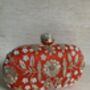 Orange Raw Silk Oval Pearl Clutch Bag, thumbnail 6 of 10