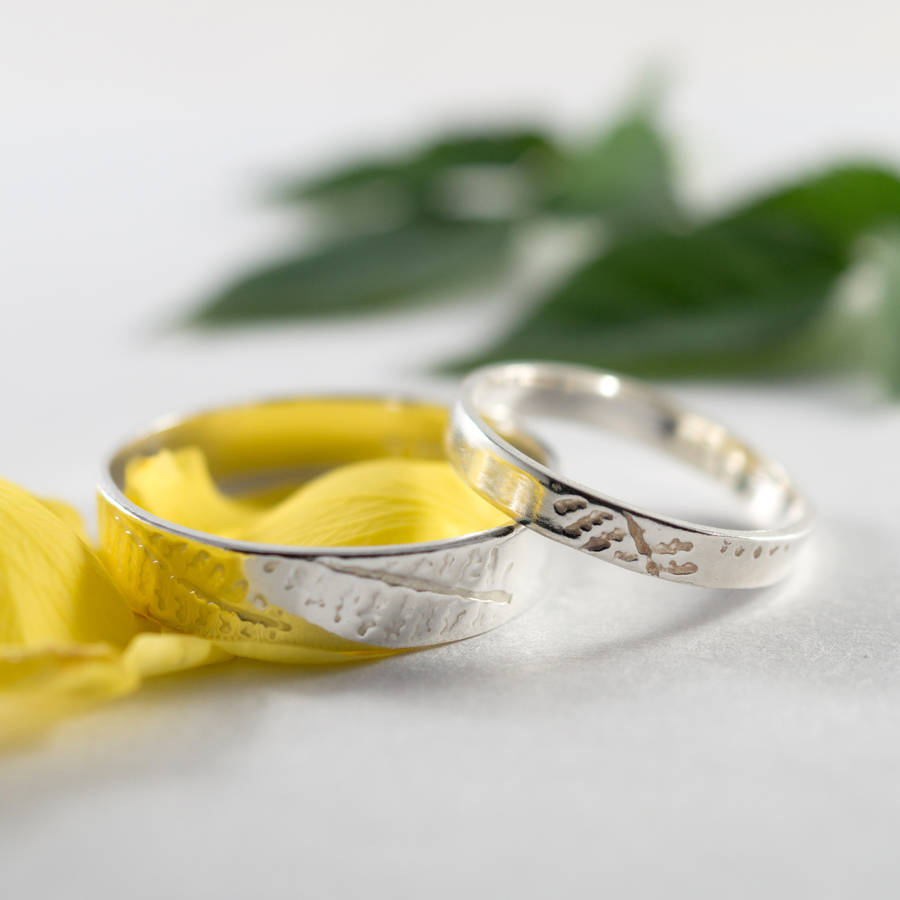 Fern Frond Wedding Bands, In Eco Silver, 1 of 8