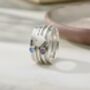 Sterling Silver Amethyst And Rainbow Moonstone Worry Ring – Wide Hammered Spinner Band, thumbnail 3 of 4