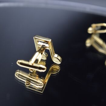 Music Note Gold Cufflinks Gift For Musicians 316 L Stainless Steel, 2 of 6