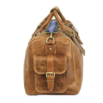 'Drake' Men's Leather Duffle Holdall In Tan Leather, 6 of 9