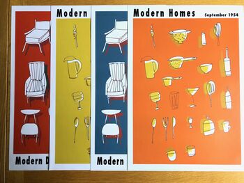 Mid Century Modern Design Chairs A3 Print Blue, 2 of 3