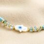 Hamsa Hand Teal Heishi Beaded Anklet In Gold, thumbnail 2 of 2