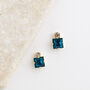 Aqua Blue Swarovski Crystal Square Stud Earrings, thumbnail 3 of 3