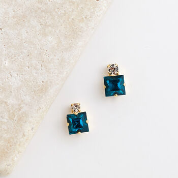 Aqua Blue Swarovski Crystal Square Stud Earrings, 3 of 3