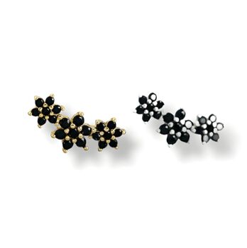 Black Crystal Flower Ear Climbers, 3 of 5
