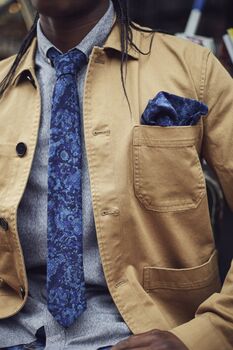 Dancys Mens Blue Retro Print Needlecord Pocket Square, 4 of 7