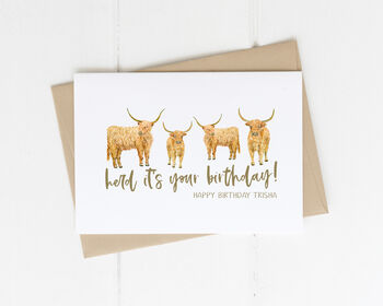 Personalised Adult Birthday Card Highland Cows, 3 of 5