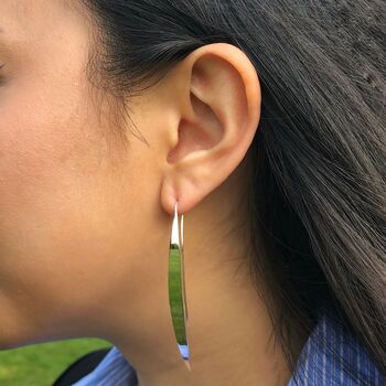 Elongated Leaf Silver Statement Drop Earrings, 3 of 8