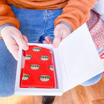 Fast Food Letter Box Mens Gift Card Socks, 5 of 5
