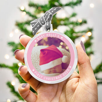 Personalised Baby's First Christmas Pastel Photo Bauble, 3 of 5