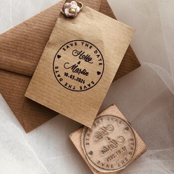 Round Save The Date Wedding Rubber Stamp, 2 of 3