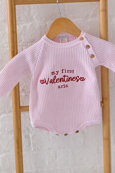 My Mummy's My Valentine Embroidered Personalised New Baby Romper In Four Colours, 6 of 12