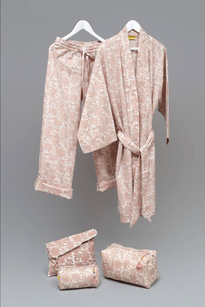 Pink Floral Hand Block Print Cotton Pj Trousers, 1 of 2