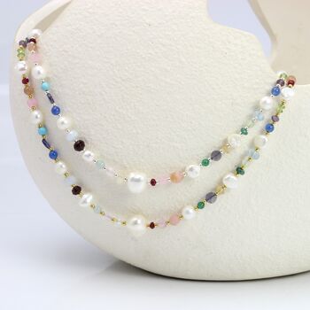 Multi Coloured Gemstone And Pearl Beaded Necklace, 5 of 12