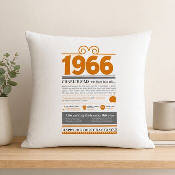 Personalised 60th Birthday Gift 1966 Cushion, 2 of 12