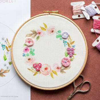 Pastel Wreath Embroidery Hoop Kit, 6 of 7