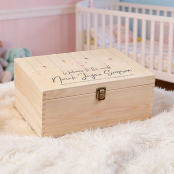 Personalised Baby Boy Or Girl Stars Large Wooden Keepsake Box, 2 of 4