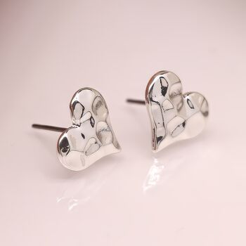 Silver Plated Hammered Heart Stud Earrings, 4 of 5