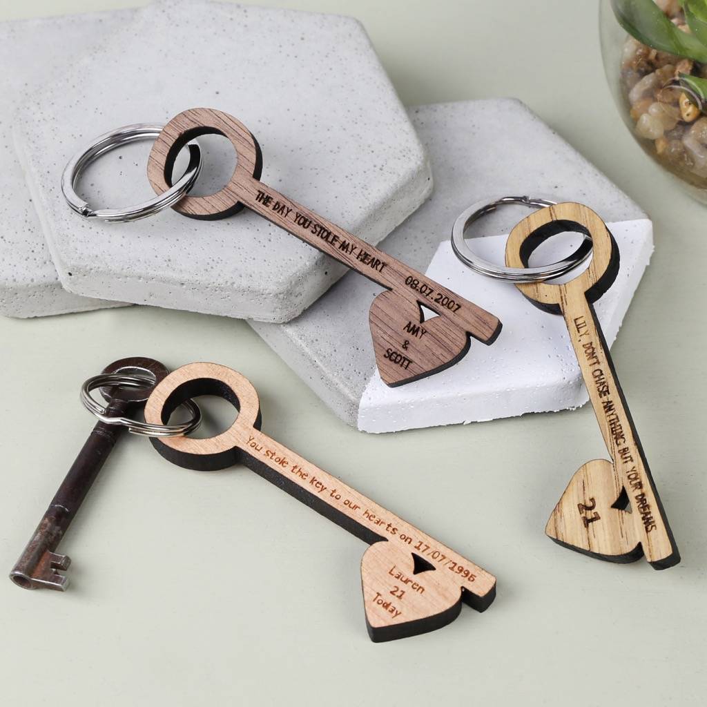 Image of Personalised Wooden Key Shaped Keyring