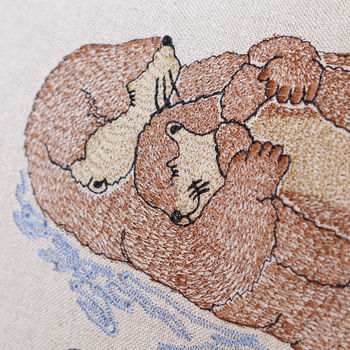 Sleeping Otter Mum And Pup Embroidered Cushion, 5 of 6