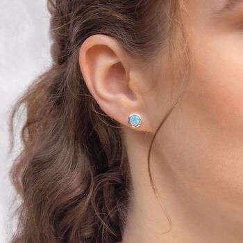 Simple Molten Sterling Silver Blue Opal Stud Earrings, 3 of 8