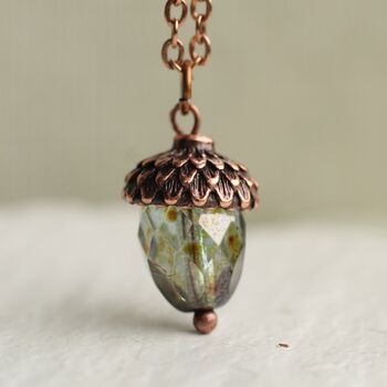 Small Speckled Oval Green Acorn Necklace, 10 of 11