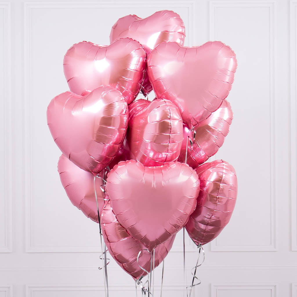 Inflated One Dozen Pink Heart Foil Balloons By Bubblegum Balloons 