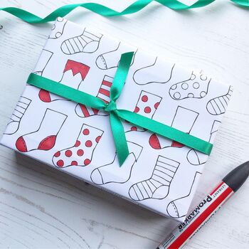 Christmas Stocking Gift Wrap Set To Colour In, 2 of 5