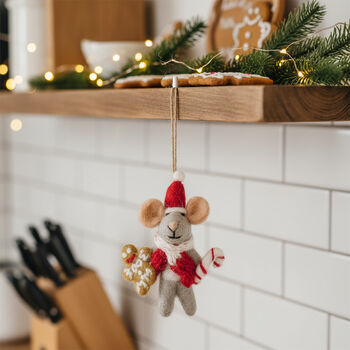 Handmade Felt Chris Mouse Christmas Hanging Decoration, 3 of 4