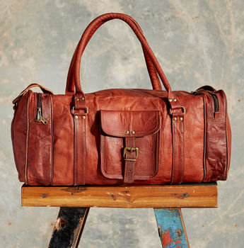 large brown leather holdall