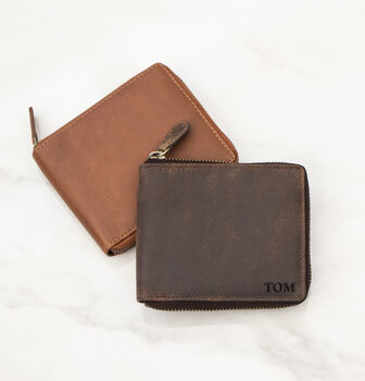 Personalised Men's Zip Around Rugged Leather Wallet, 2 of 9