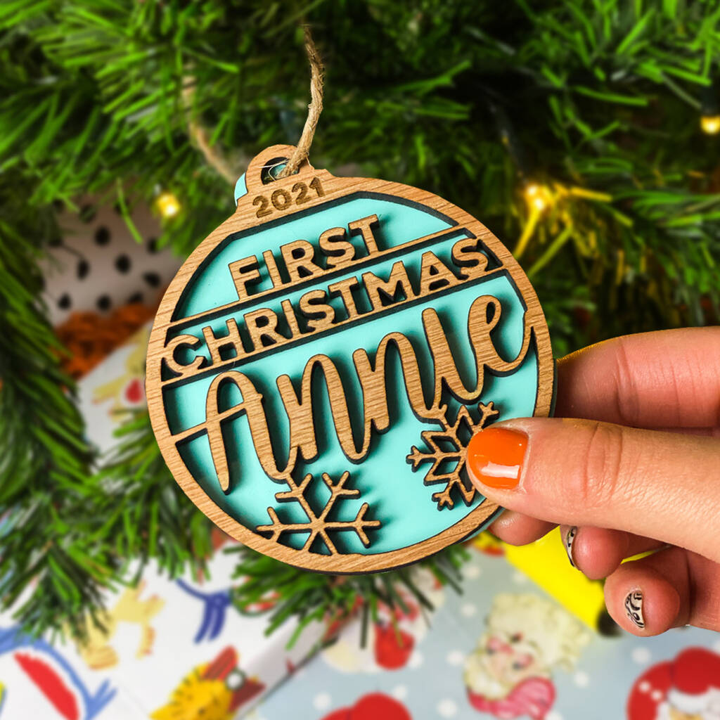 First Christmas Tree Decoration With Personalised Name, 1 of 4