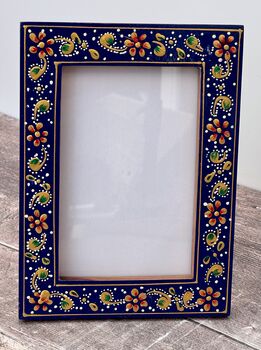 Hand Painted Navy And Gold Patterned Small Photo Frame, 2 of 4