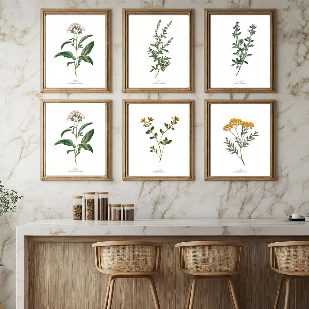 Set Of Six Vintage Botanical Art Prints | A4 Lithograph Style With Latin Names | Wall Art For Home Interiors, 1 of 12