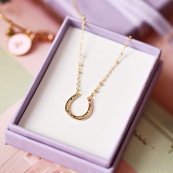 Multi Coloured Gems Good Luck Horseshoe Necklace, 4 of 10