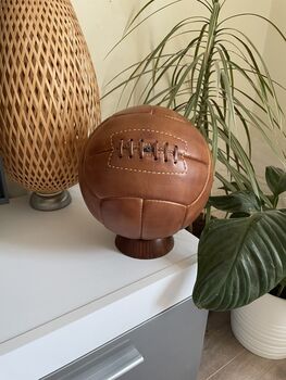 Leather 12 Panel Vintage Style Football And Stand, 3 of 4
