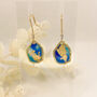 Blue Ink And Gold Foil Dainty Drop Earrings, thumbnail 4 of 8