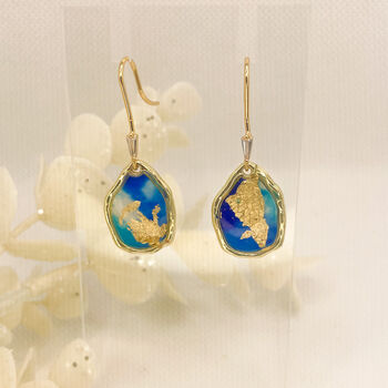 Blue Ink And Gold Foil Dainty Drop Earrings, 4 of 8