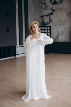 Long Sleeved Ivory Lace Bridal Kimono Cape, 3 of 9